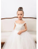 Ivory Lace Tulle V Back Flower Girl Dress With Removable Train